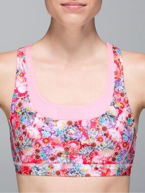 lululemon athletica Pink Floral Scoopneck Sports Bra